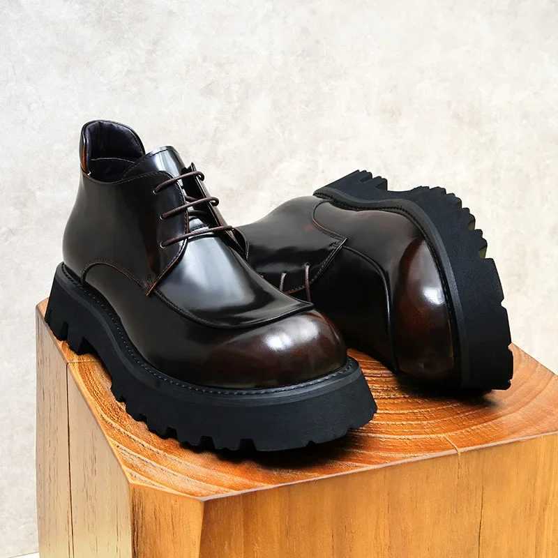 Patent Leather Mens Ankle Boots Platform Luxury Quality Genuine Leather British Style Black Wedding Party Social Shoes Man Z250303