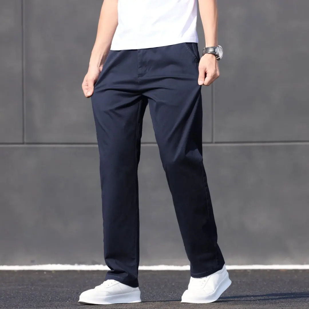 2025 Stretch Men Pants Straight Fit Cotton Golf Trouser Male Spring Summer Formal Dress Office Work Casual Black Navy Blue Khaki 250303