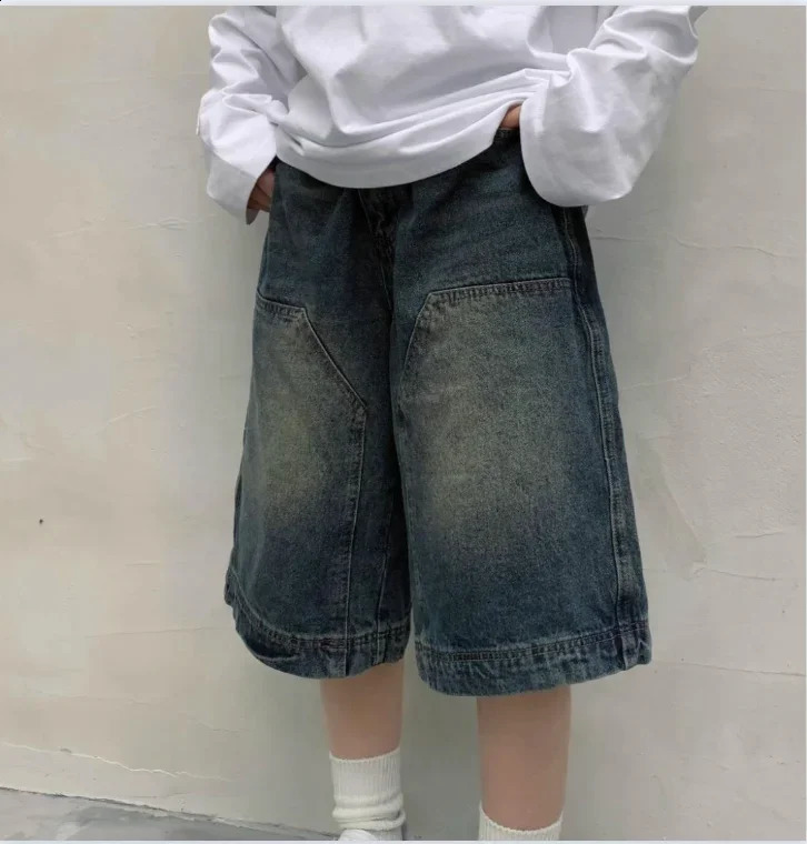 Y2K Vintage Baggy Jean Shorts Womens Washed Wide Leg Pants Casual Barrel Jeans Denim Mens Oversized Jorts 250228