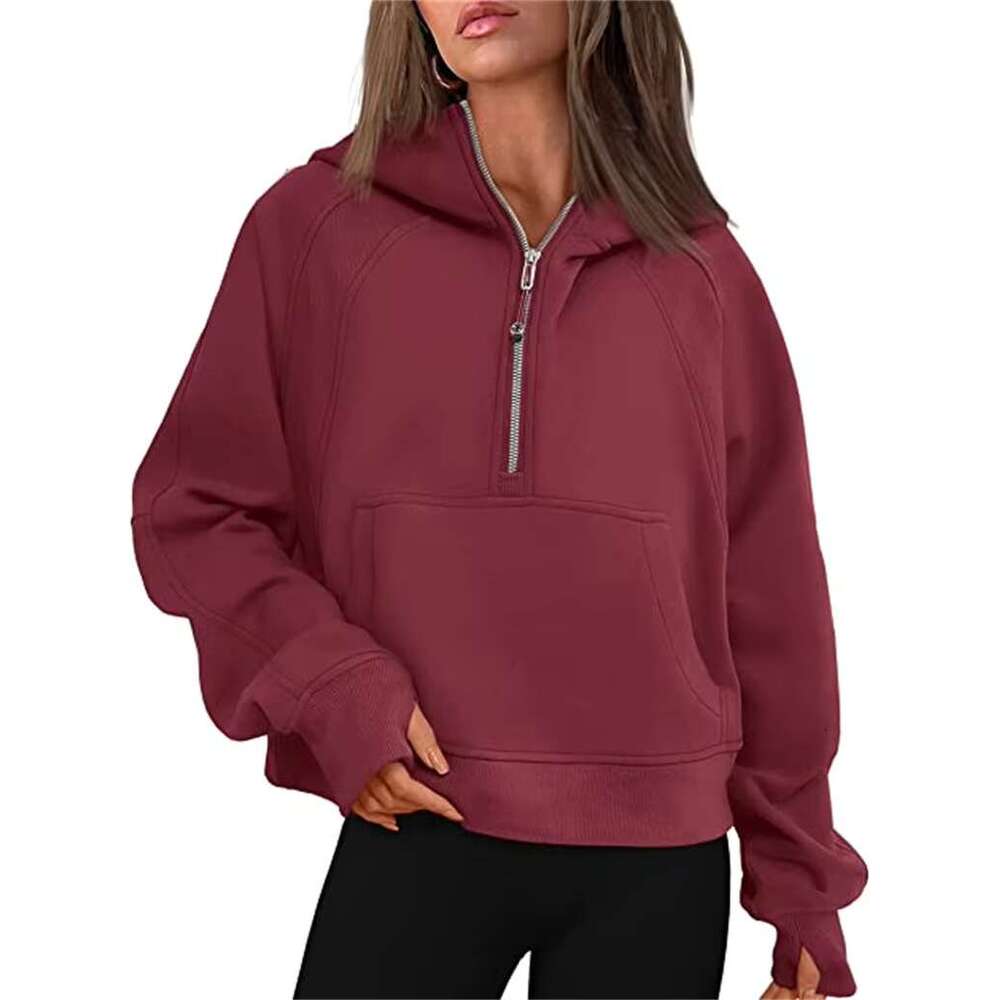 Women's Sport Half-Zip Hoodie Loose Short With Fleece
