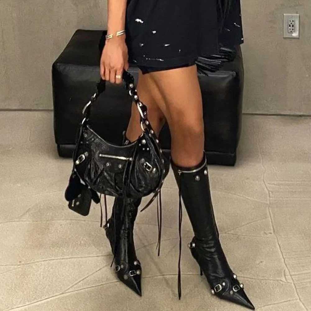 Sexy Knee High Boots 2024 Winter Boots Brand Design Super High Thin Heels With FAshion Cool Women Shoes Big Size 46 Z250303