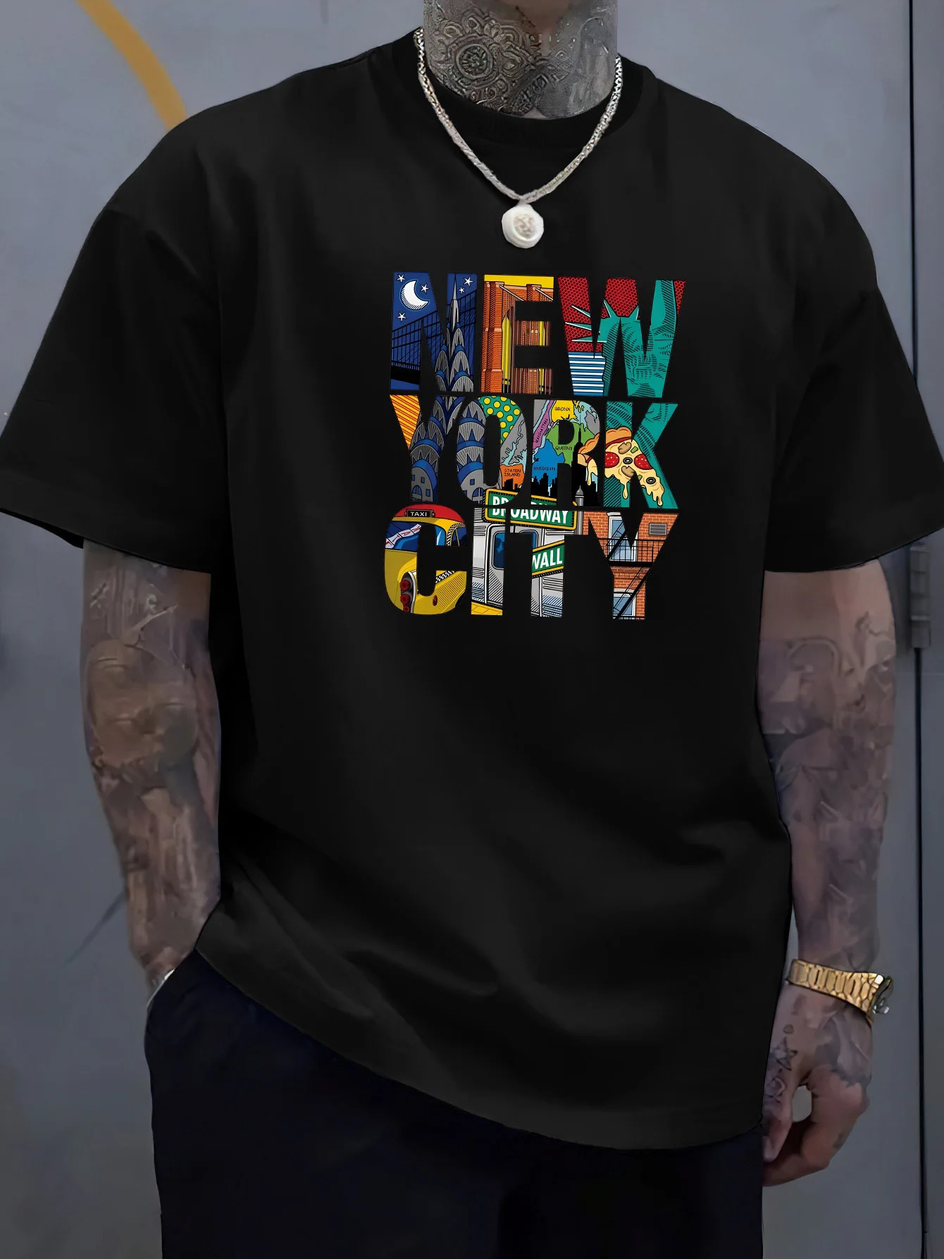 Summer Men 100 Polyester Comfortable Casual Loose Plus Size YORK CITY Printed Sports Round Neck Short Sleeved Tshirt Top 250303