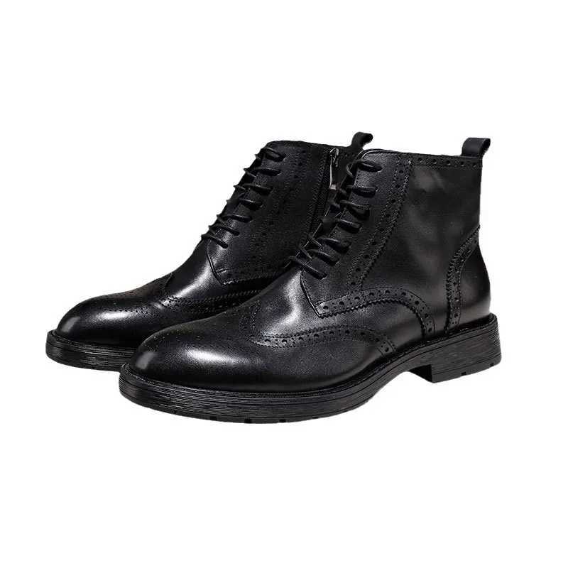 Soft leather mens Chelsea boots luxury handmade leather designer fashion British trend designer ankle Brogue shoes men Z250303