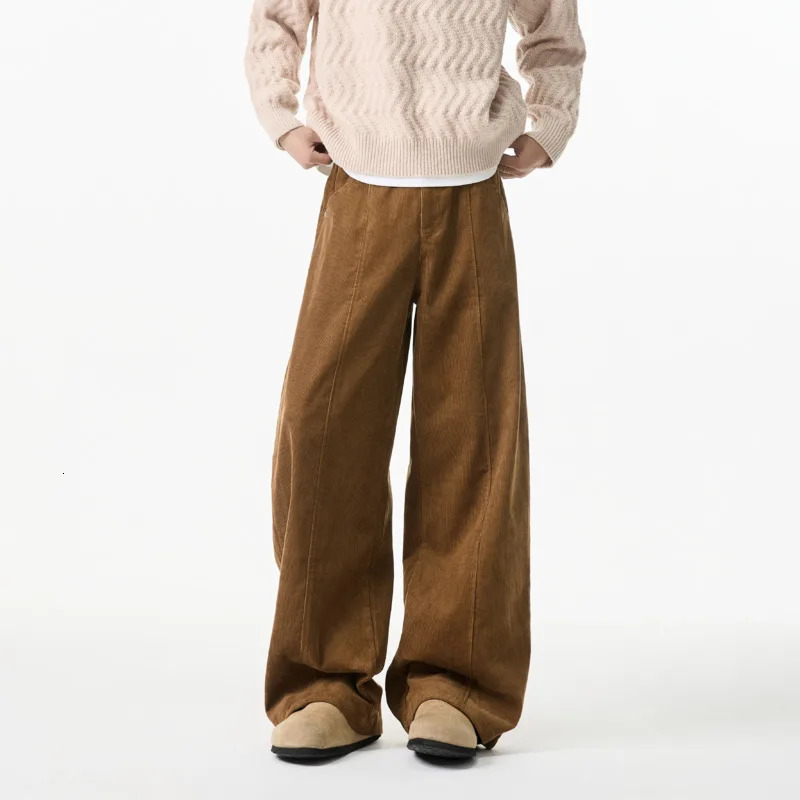Spring Corduroy pants mens oversized straight beige casual street loose wide leg retro Trousers M3XL 250303Z