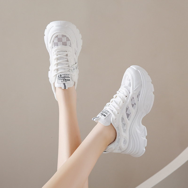 White Minimalist Thick Soled Designer s New Outdoor Sports Mesh Breathable Women s Height Increasing Casual Shoes