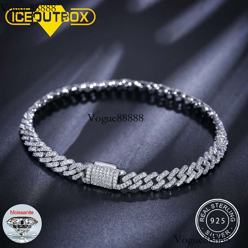 Hip Hop Rock Solid Sterg Sier Created Moissanite Dias Cuban Bracelets For Men Women Fine Jewelry Drop shipping 6MM