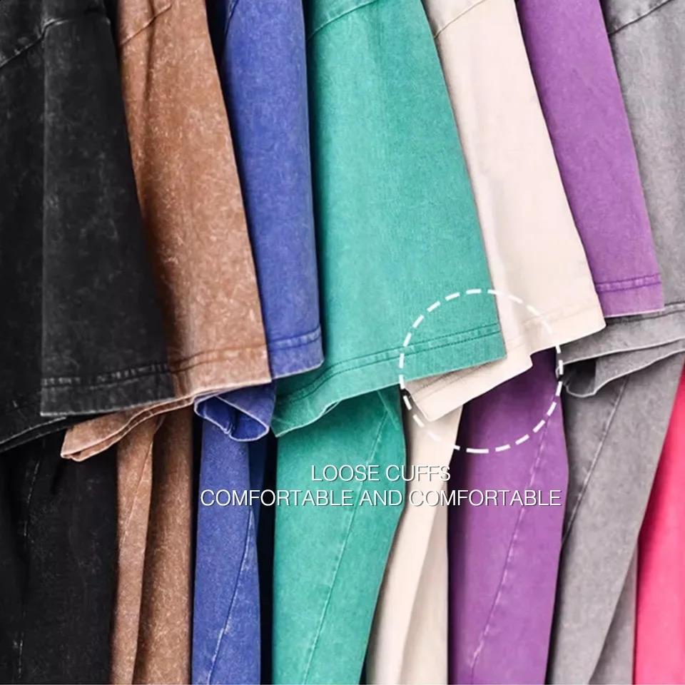 Washed Vintage 100%Cotton T-Shirt - Retro Street Hip Hop Punk Style Short Sleeve Tee Acid Wash Harajuku Casual for Men Women 250224