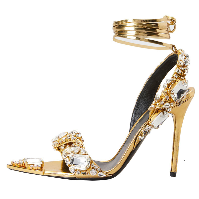 Ultra High Heels, Pointed Rhinestones, Fashion Party And Runway Sandals, Roman Lace Up Evening Gown, Bride's Slim Heeled Women's Shoes