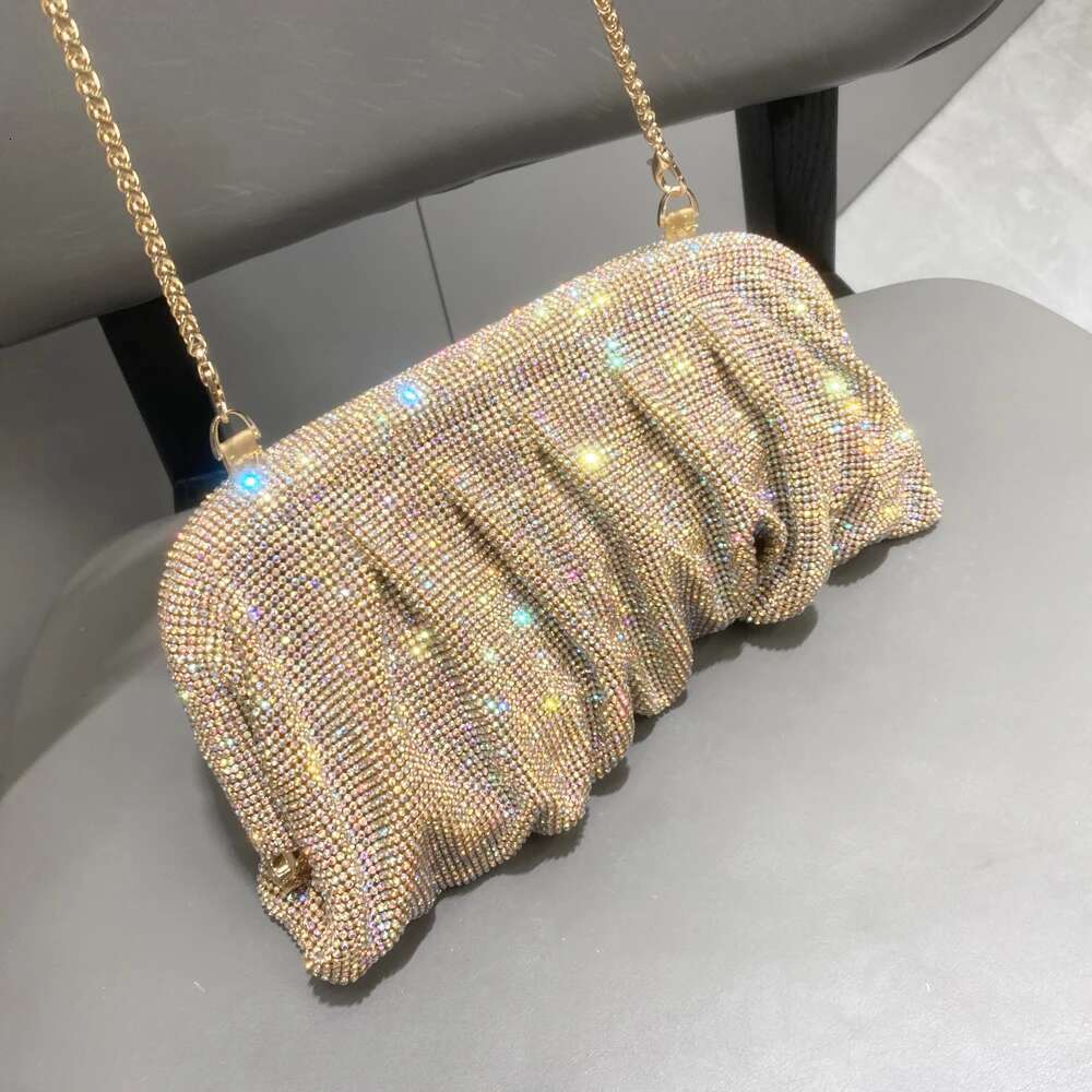 Women's Bags Shiny Rhies Handmade Evening Clutch Bags New Folds Purses and Handbags Designer Wedding Party High Quality