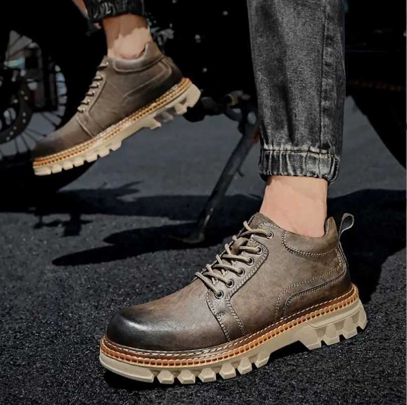 New Genuine Leather Men Boots Cow Leather Upper Durable Sole Lace up Autumn Winter Boots Daily Leisure Outdoor Shoes For Man Z250303