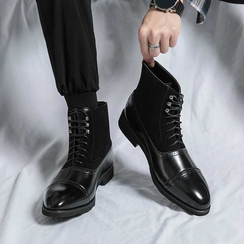 Chelsea Mens Winter Dress Business Formal Casual Brogue Italian Designer Shoes Black Split Leather Ankle Boots Footwear For Men Z250303