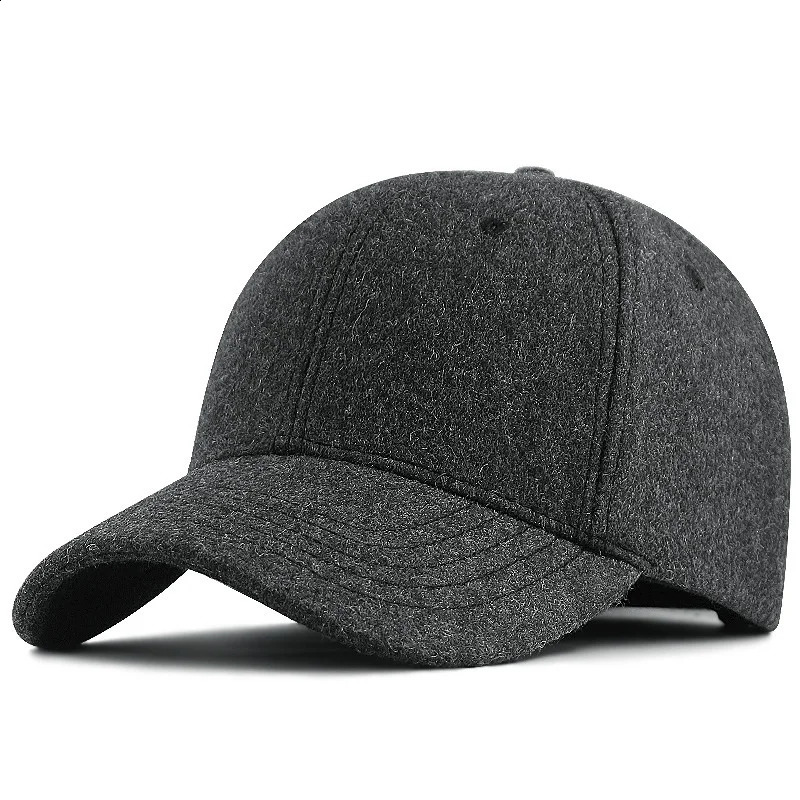 Mens winter large-sized felt baseball cap big head mens wool lined sports cap oversized wool buckle cap 56-60cm 61-65cm 250228