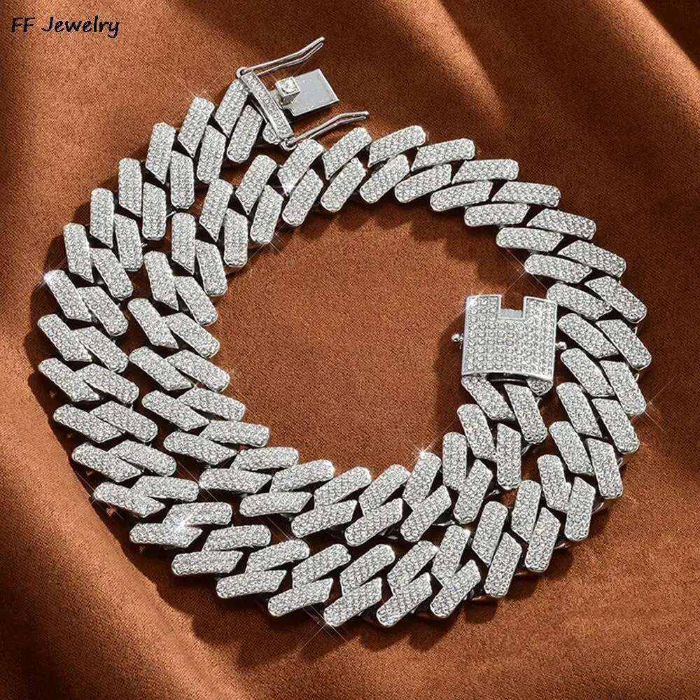 20mm Cuban Moissanite k chain Men's ice out choker collar tip set cubic zirconia big heavy chunky Hip Hop men's jewelry