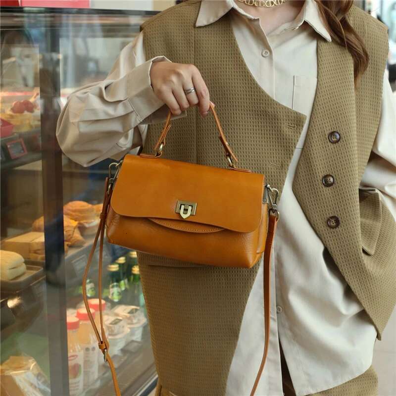 100% Cow Genuine Leather Tote Handbags For Women Trend Designer Wide Strap Square Ladies Shoulder Crossbody Bags