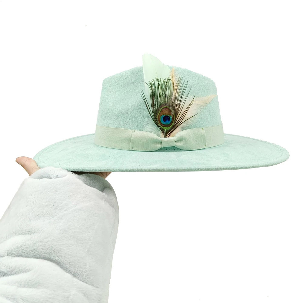 suede fedora hats for men and women bow accessoriescolorful retro wide-brimmed church hatsjazz panama hats 250228