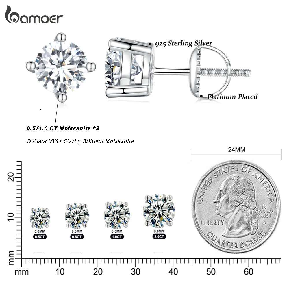 BAMOER Moissanite Earrings for Women Solid Sterg Sier Heart Prong 2CTW D VVS1 Lab Dias Sparkg Wedding Jewelry