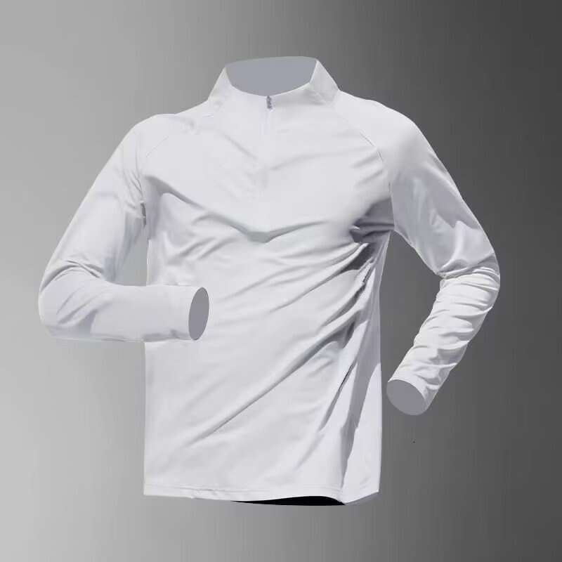 Running student's new training stand up collar T-shirt, quick drying sportswear, men's half zipper loose long sleeved fitness suit top