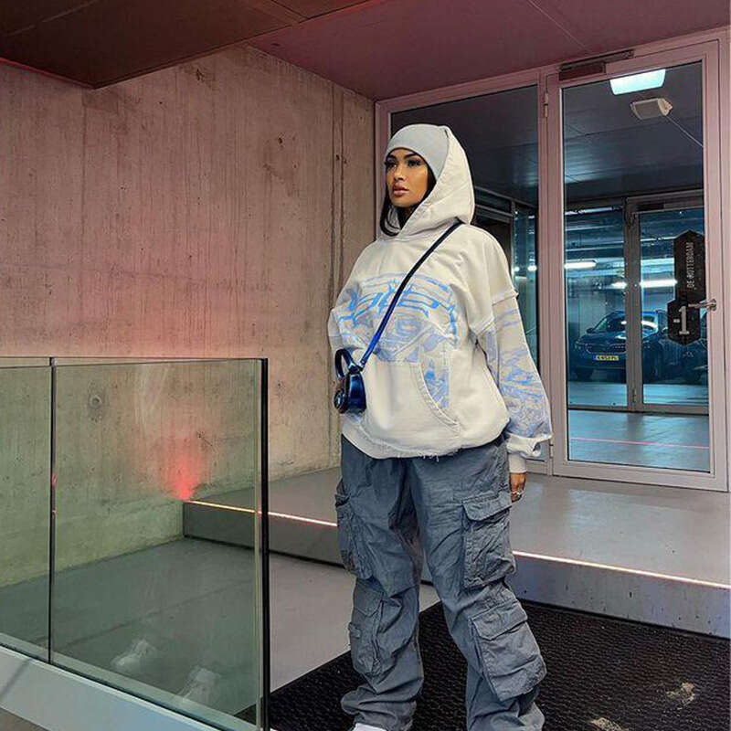 Street hip-hop pattern printed autumn and winter personalized casual design hooded pullover hoodie