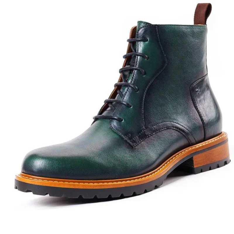 Mens Genuine Leather Boots Luxury Handmade Quality 2025 Winter British Style Warm Ankle Black Wedding Social Shoes Man Z250303