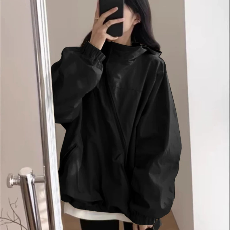 Outdoor Jackets Women Solid Zipper n Simple Pockets Students Clothing Korean Style Spring Fashion Loose Niche Allmatch 250228
