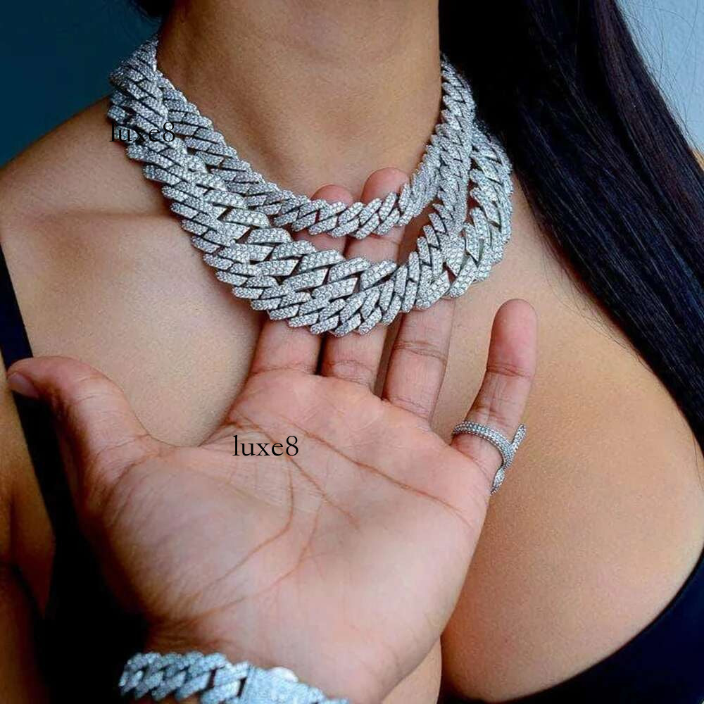 14/20MM width Prong Rhombus k for Women Iced Out Chain Gold Sier Color Thick Cuban Necklace Hip Hop Jewelry