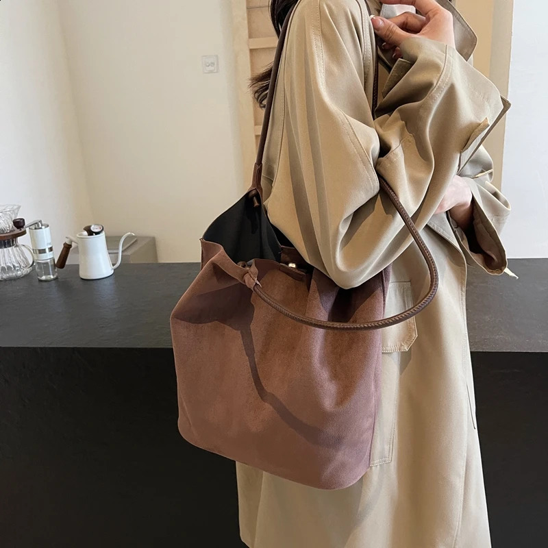 Ship from US Faux Suede Shoulder Bag for Women Tote Slouchy Solid Tophandle Magnetic Closure Hobo Handbag Work Travel 250303FBB