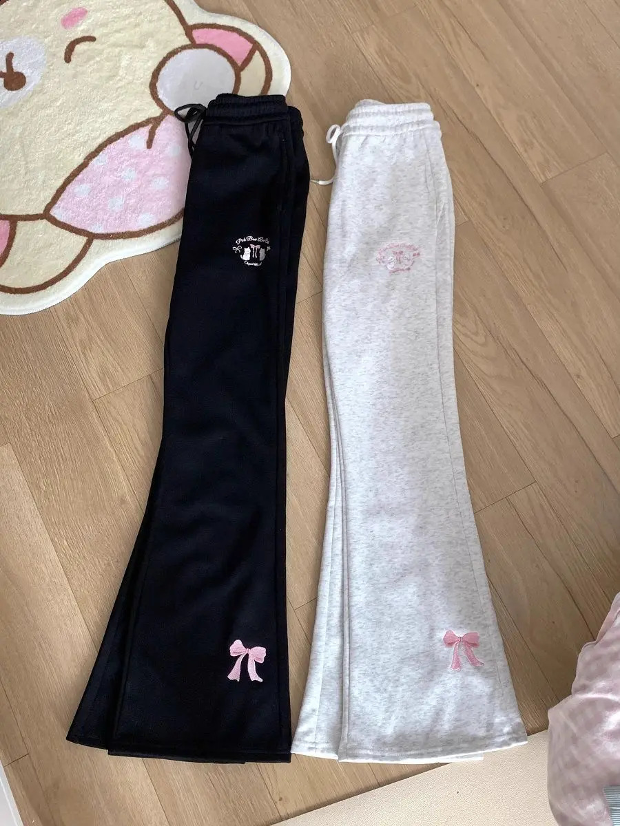 Autumn Winter High Waist Slim Pants Japanese Original Bow Y2k Aesthetic Sweet Girl Sweatpants Pantalones De Mujer w250228