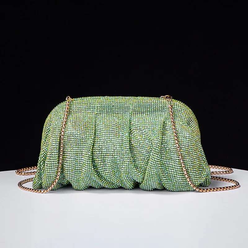 Women's Bags Shiny Rhie Evening Clutch Bags Women New Folds Crystal Clip Purses and Handbags Designer Wedding Party Quality