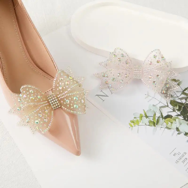 2PCS Elegant Detachable Bow Detail Shoe Clips For Decorating Wooden Flat Sandals DIY Accessory EasyMatch Shoe Decoration 250218