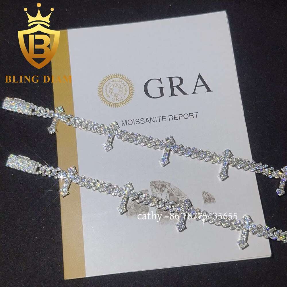 Solid Sier 6Mm Hip Hop For Men Women Fashion Moissanite Cross Cuban K Chain Bracelet