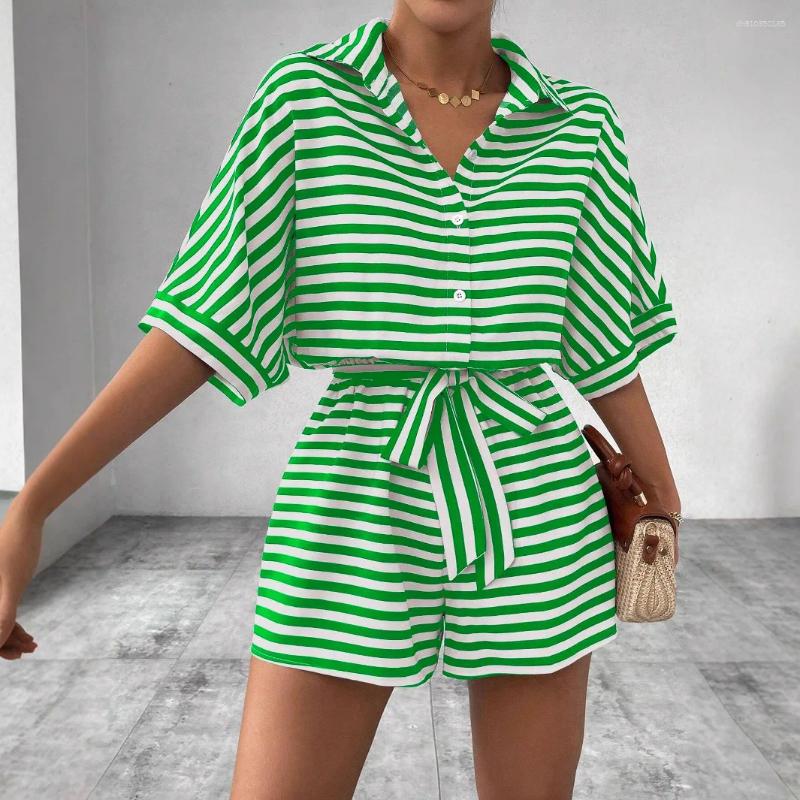 Women's Tracksuits Summer Set For Casual Loose Comfortable Outfit Fashion Striped Batwing Sleeve Shirt Top Shorts 2-piece Sets Woman