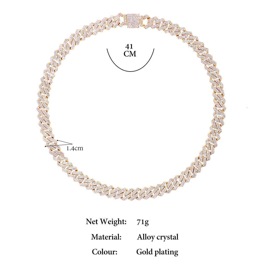 Sier Color 14mm Prong Miami Chain Necklace For Women Iced Out 2 Row Rhies Square Cuban k Choker Jewelry