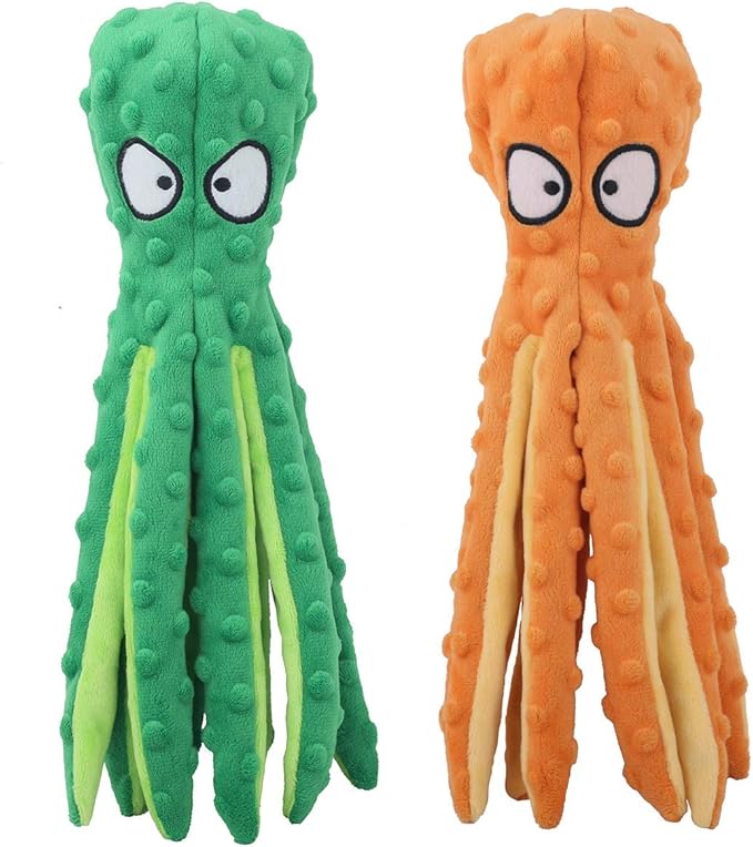 Dog Squeaky Toys Octopus No Stuffing Crinkle Plush Toys for Puppy Teething, Durable Interactive Chew Toys for Small, Medium and Large Dog Reduce Bored