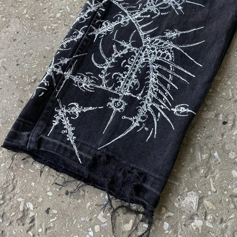 Gothic Baggy Jeans Y2K Style High Quality Retro Leisure Hip Hop Harajuku Streetwear Men Women Pattern High Waisted Trousers 250228