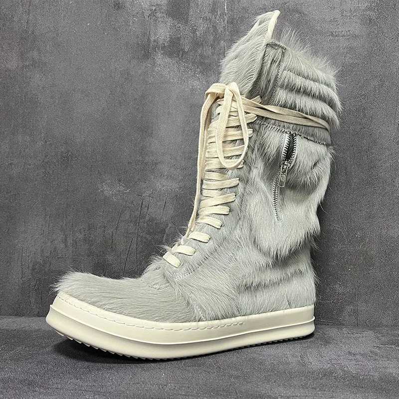 Men Women High Top Motorcycle Boots Casual Platform Sneakers Horsehair Leather Luxury Trainers Lace Up Zip Autumn Pink Shoes Z250303