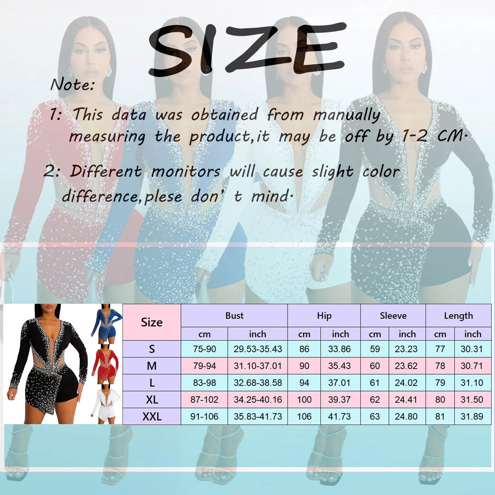 Sexy bodysuit with mesh stitching rhinestone deep Vneck long sleeved top sequined glitter nightclub party jumpsuit 250228
