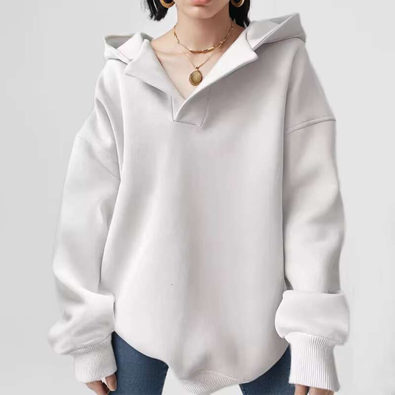 Spring Women Hoodie Loose Hooded Long Sleeve V-Neck Sweatshirt Female Summer New Trendy Ladies Clothes