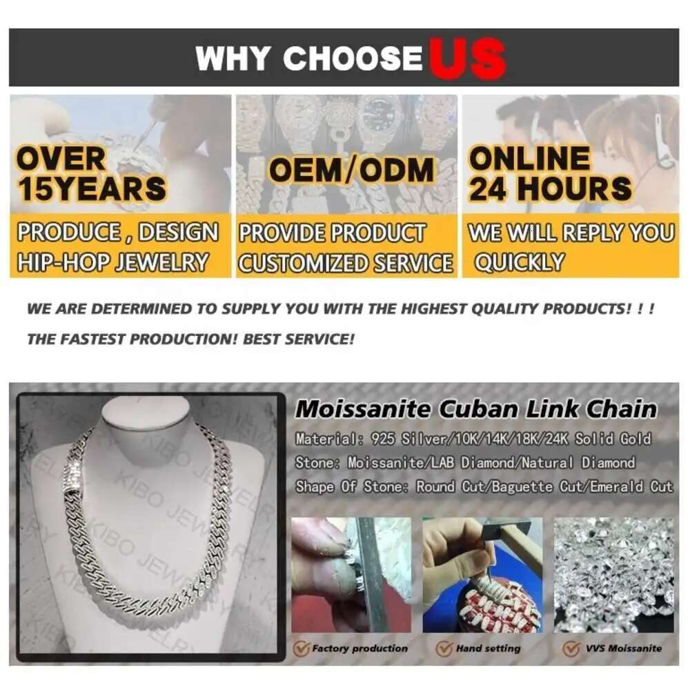Thickness Big Hiphop Sterg Sier Gold Plated 20mm Moissanite Black Cuban k Chain