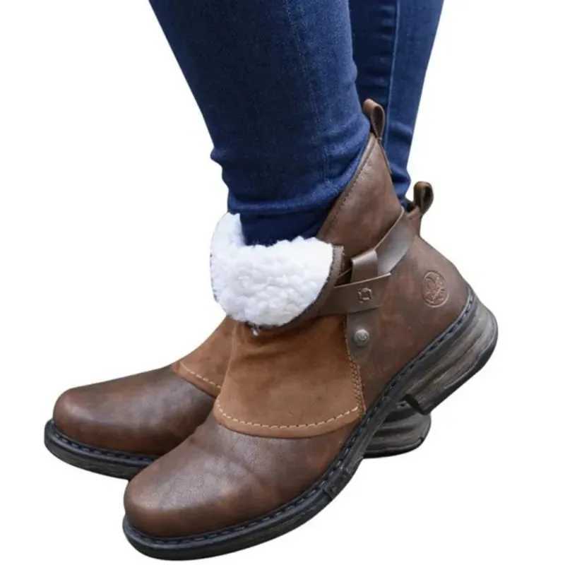 European And American Round Toe Thick Heel Short Boots Womens Motorcycle Boots Plus Velvet Snow Boots 2025 Z250303