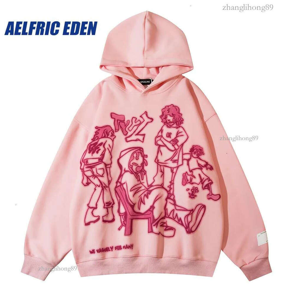 Hoodies Sweatshirts Men's Aelfric Eden Mens Y2k Cartoon Line Character Print Hoodie Harajuku Hip Hop Sweatshirt Pullover Hooded Streetwear Casual