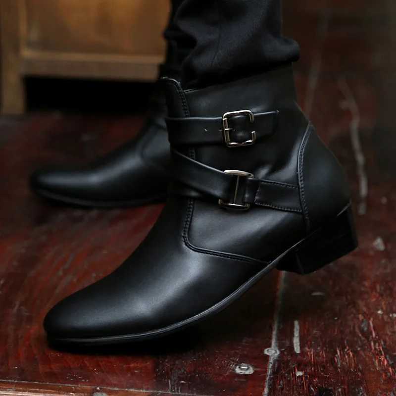Luxury Leather Chelsea Boots Men Designer White Dress Boots Men Casual High top Buckle Strap Formal Shoes Men Motorcycle Boots Z250303