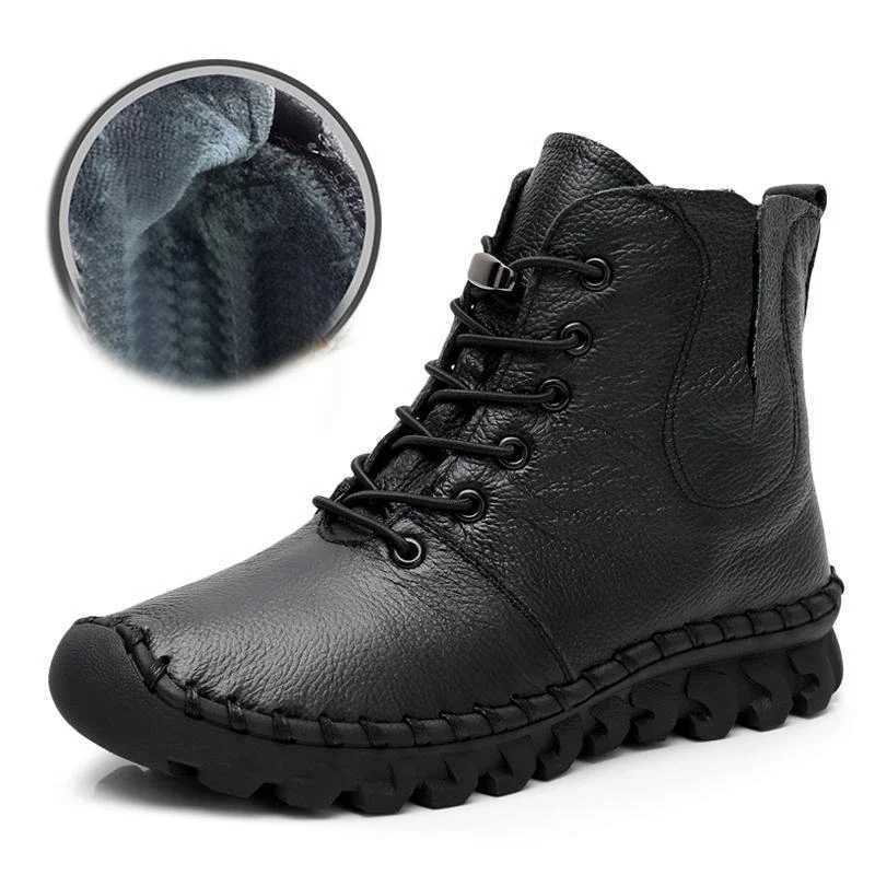 Lace-up Genuine Leather Women Boots A518 Fashion Casual Low Tube Round Toe Real Leather Shoes Winter Shoes Warm Thick Z250303