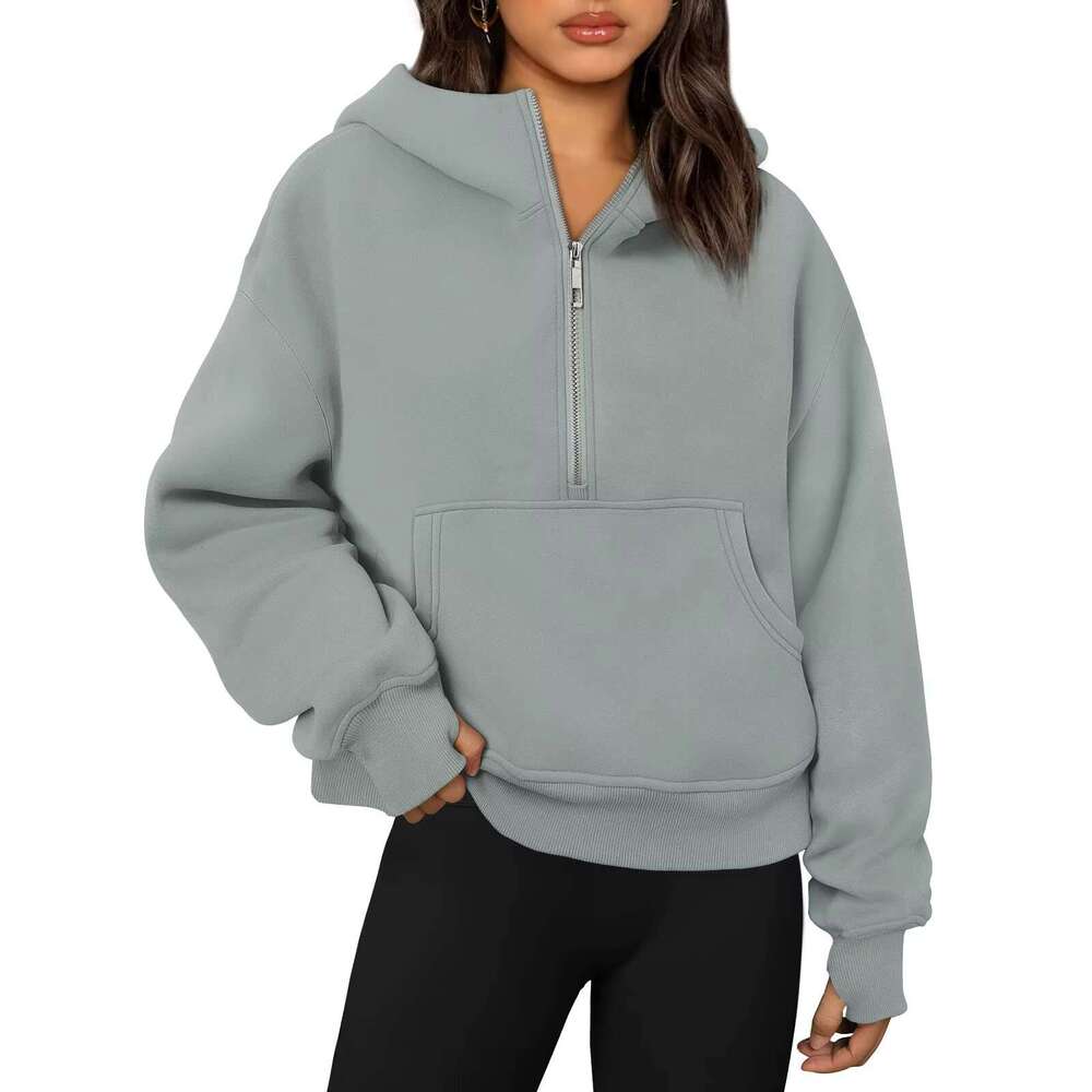Cheap Factory Price American Autumn And Winter New Hooded Half Zipper Thicken Blank Hoodies For Women