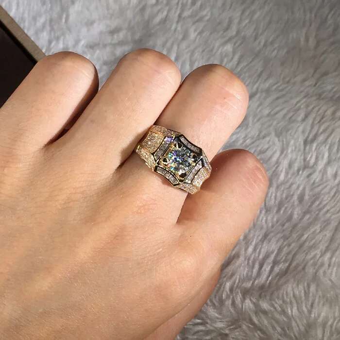 14K 3 Carats Dia Ring for Men Rock 14k Gold Anillo Esmaltado Sier Jewelry Bague Diamant Bizuteria Rings