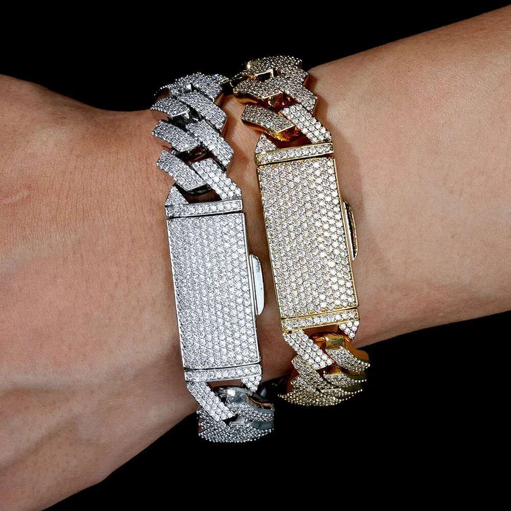 Hip Hop Jewelry Iced Out 5A CZ Dia 16MM 3 Rows Prong Setting Cuban k Chain Long Buckle Necklace Men
