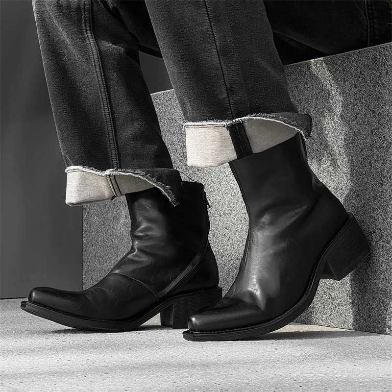 Leather boots mens brand British style comfortable and fashionable thick soled wizard ankle boots Z250303