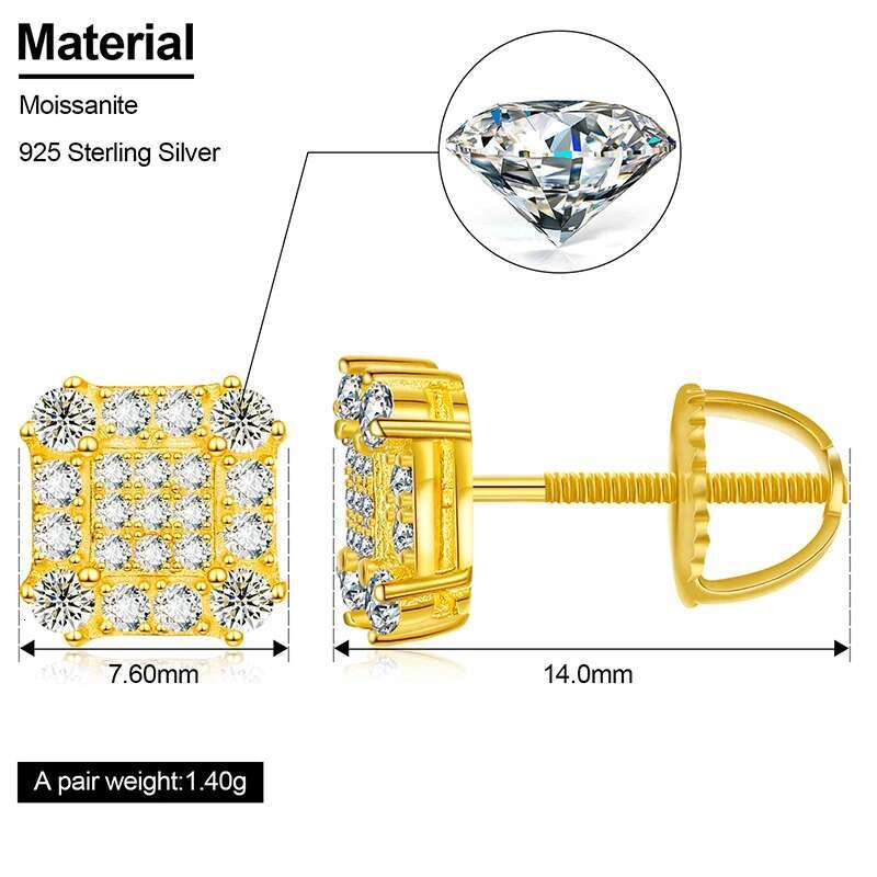 2023 Fashion Trendy Moissanite Square Stud Earring For Women Sterg Sier Wedding Cute Earing Party Wholesale Jewelry