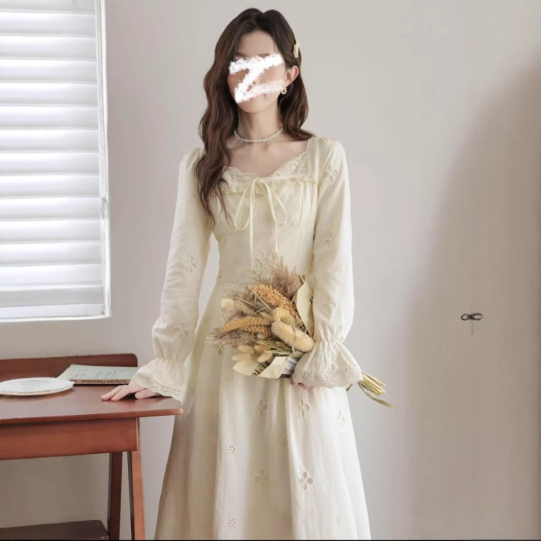 K8190 Gentle and sweet plus size dress 2025 new French fat mm waist slim long skirt