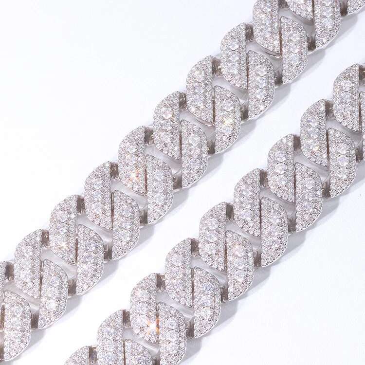 Bg Hip Hop 16mm Wide Iced Out Sier Necklace Set D/vvs Moissanite Dia Cuban k Chain