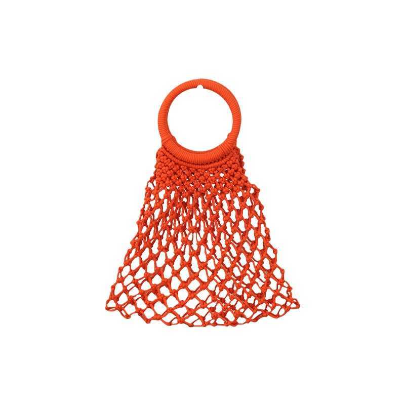 Korean version new solid color hand woven bag, fashionable women's high-end tote bag, handmade cotton rope mesh bag, beach bag for women